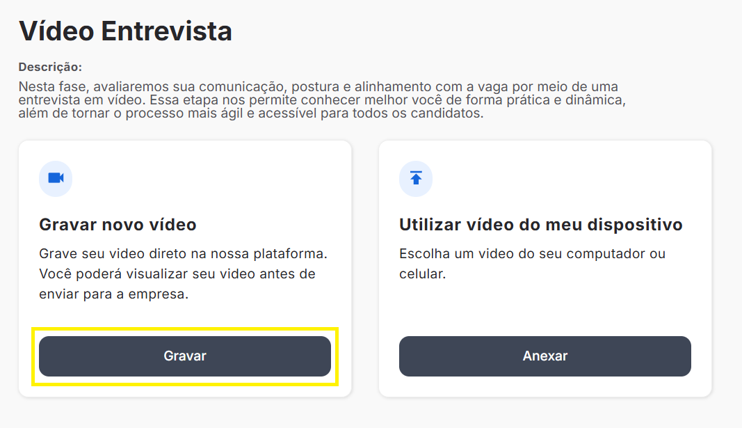 Como gravar e/ou anexar o vídeo na etapa?